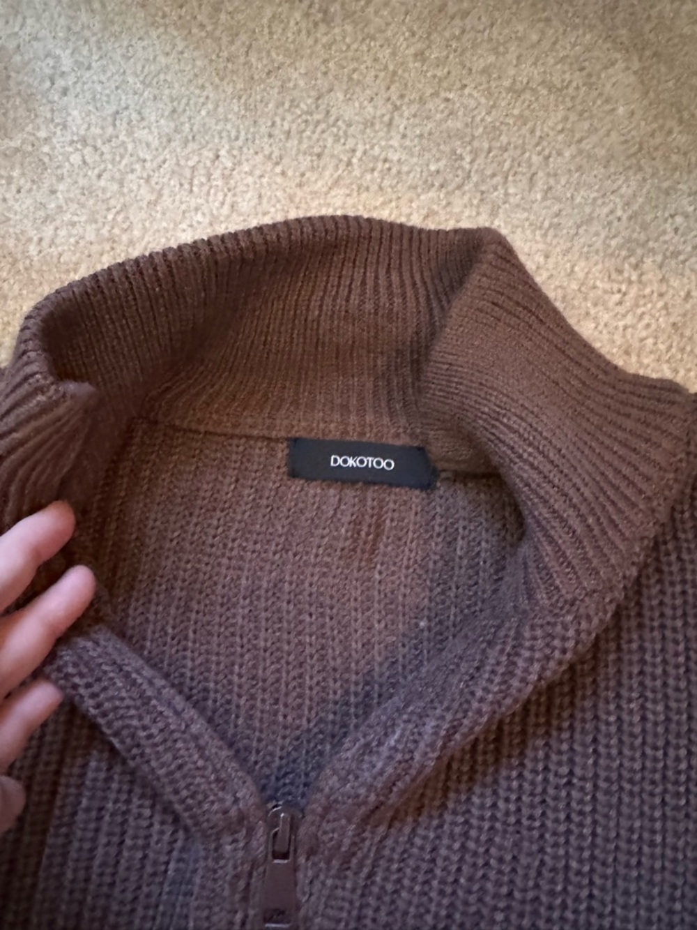 Women's Ribbed Quarterzip Pullover Sweater - Brown - Picture 4 of 5